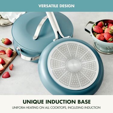 Набір кухонного посуду GreenPan Nova 10 предметів: каструлі та сковорідки, антипригарне покриття без PFAS, для смаження, тушкування, супів, з кришками та інструментами, блакитний (3-Piece Cookware Set)