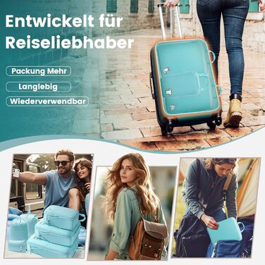 Набір органайзерів для подорожей у валізу з компресією, 8 шт, водонепроникні пакувальні куби для ручної поклажі та рюкзака, світло-блакитний