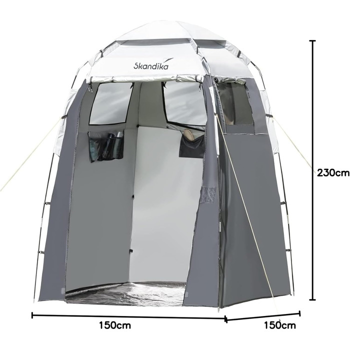 Душовий та кемпінговий намет-роздягальня Skandika: висота 230 см, світловідбиваюче покриття, непрозорий, з підлогою та вікнами