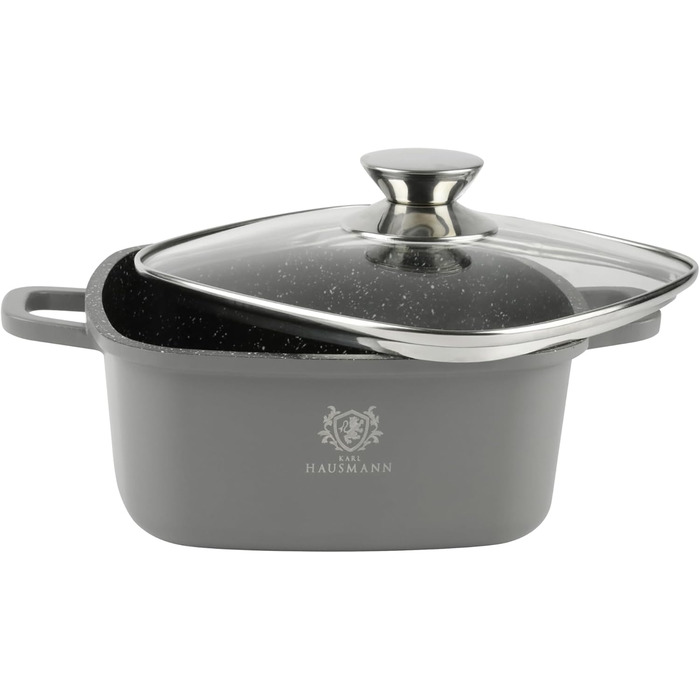Каструля з антипригарним покриттям 10 літрів, діаметр 28 см, з кришкою, з алюмінієвого лиття, для всіх типів плит (в т.ч. індукційних), сірого кольору. Ідеально підходить для приготування супів, тушкування та інших страв.