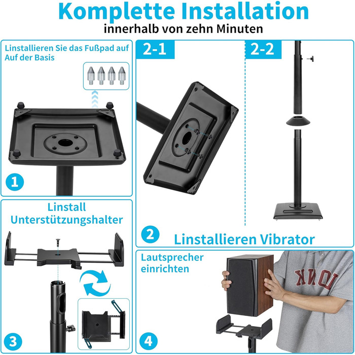 Підставка для колонок OUUTMEE, пара, до 10 кг, з кабелеуправлінням, регулювання висоти, сумісна з багатьма моделями