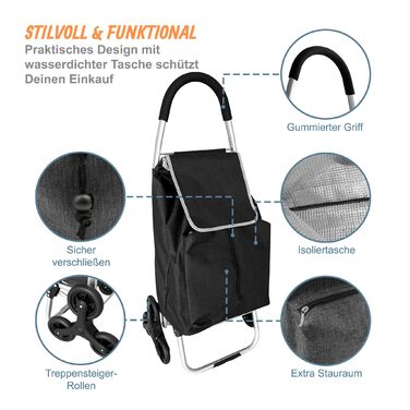 Relaxdays - Колісний візок для покупок зі сходами, об'єм 45 л