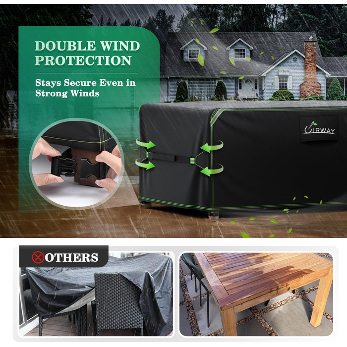 Чохол для садово-патіо меблів UIRWAY 180x120x74 см, водовідштовхуючий, 420D Oxford, з вентиляційними отворами та світловідбиваючими смугами