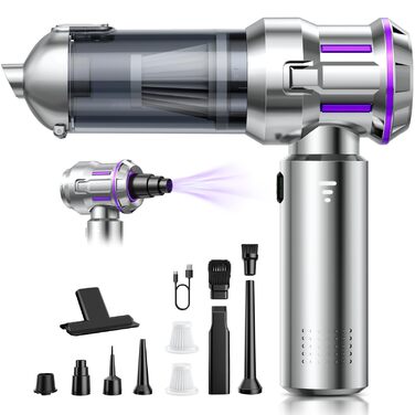 Акумуляторний ручний пилосмок 25000Па з безщітковим двигуном, 4-в-1, самоочищення, 3 режими потужності, для авто, дому та шерсті тварин, сріблясто-фіолетовий