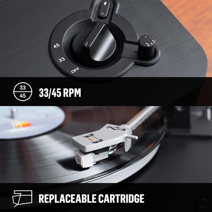 Вініловий програвач House of Marley Stir It Up Wireless з Bluetooth, попереднім підсилювачем, тонармом Audio-Technica, корпус із бамбука, швидкості 33/45 об/хв, екологічний дизайн, чорний