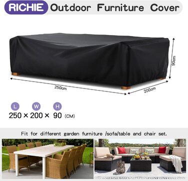 Водонепроникний чохол для садово-патіо меблів RICHIE 420D Oxford, 170x95x71cm (250x200x80cm), анти-UV, для саду та патіо