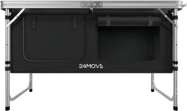 Складана туристична кухня 24MOVE® з регульованою висотою, з робочою поверхнею та відсіками для зберігання, чорна