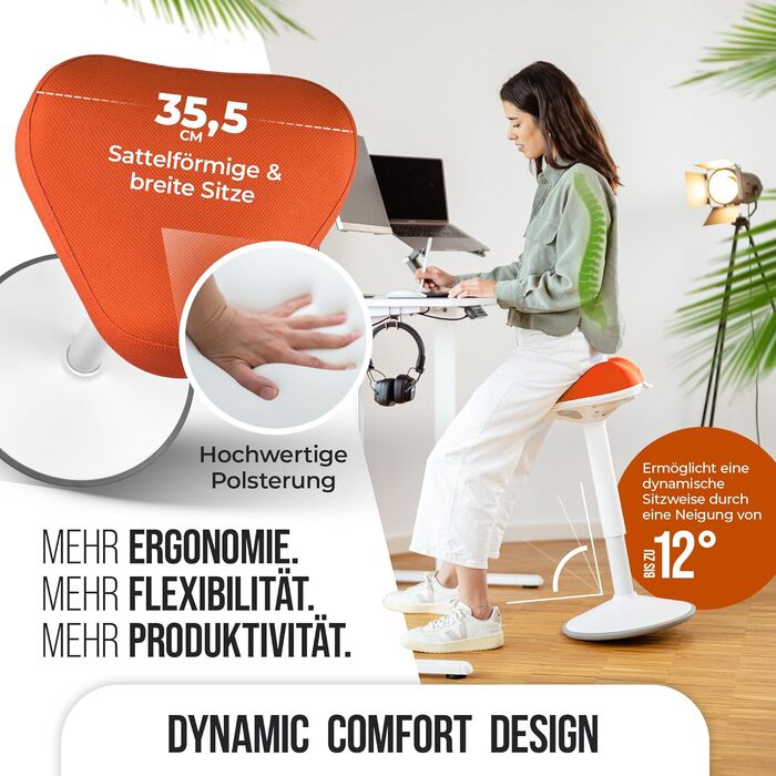 Офісний стілець SH-01 Zip з знімним чохлом | Ергономічний стілець-пуф | З сертифікатом IGR | Для роботи та відпочинку | З ефектом гойдання | Регульована висота 58-83 см (Чохол, Оранжевий)