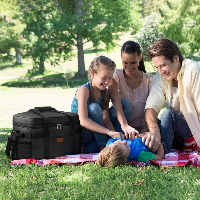 Термосумка-холодильник Lifewit 30л для пікніка, їжі та напоїв, чорна. Ізольована сумка-холодильник для роботи, кемпінгу, пляжу