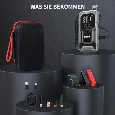 Powerbank Starthilfe 6000A з компресором 150PSI: портативний пусковий пристрій для авто та мото (бензин, дизель до 10.0L) з LED-ліхтариком QC3.0, срібний