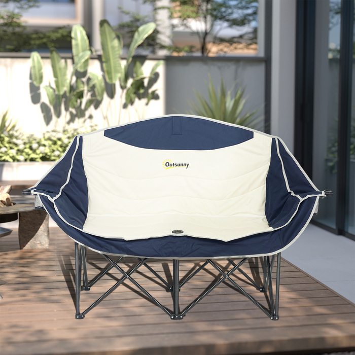 Складаний двомісний стілець для кемпінгу з підстаканником та сумкою для перенесення, витримує до 250 кг. Колір: блакитний.