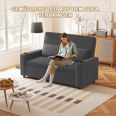 Диван-ліжко JUMMICO 2-місний розкладний сірий з подушками та підсклянниками для вітальні та спальні 75x160x93 см