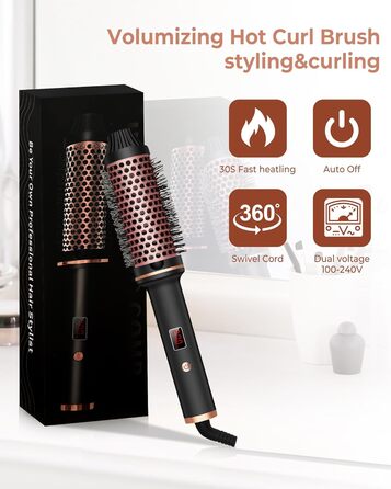 Щітка для фена Air Styler 5in1 1000 Вт, бігуді 30 мм, 3 рівні, в т.ч. рукавичка (чорний, жовтий)