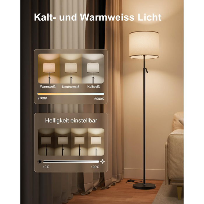 Світлодіодна торшер DUSKTEC RGB для вітальні, смарт-лампа з димером, керування через APP, тепле та холодне біле світло, 10W, 1200LM, регульована висота