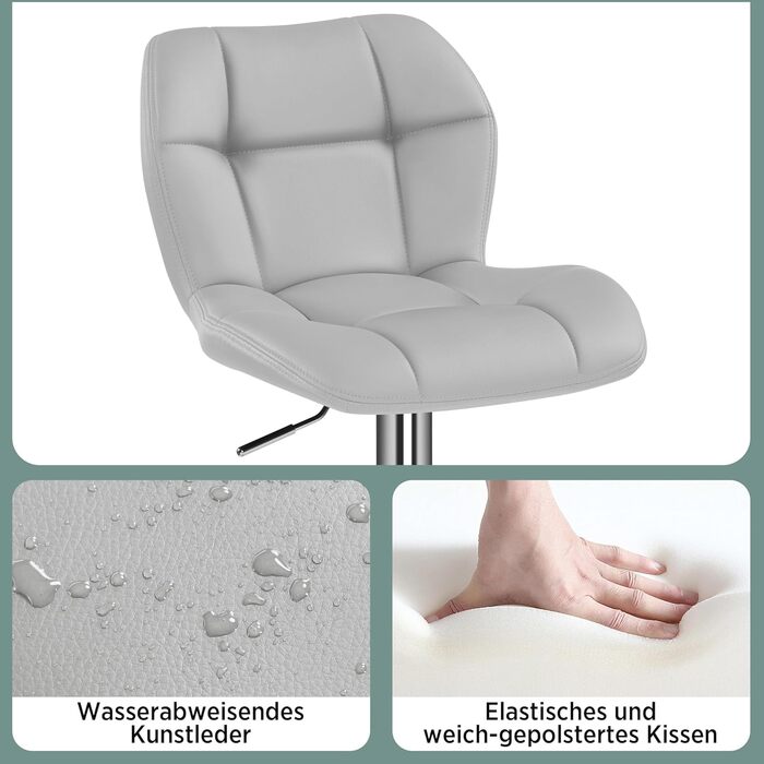 Барні стільці Yaheetech 2 шт. регульовані по висоті, обертаються на 360°, з підніжками та спинкою, з PU-шкіри, сірі (2 шт.)