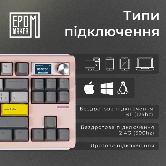 Клавіатура механічна бездротова EPOMAKER Shadow-S Wisteria Linear Pink (SHS-P-WL)