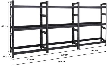 Стелаж для шин PROREGAL Mega Deal (3 шт.) 180x360x50 см, чорний, до 36 шин, вантажопідйомність 150 кг