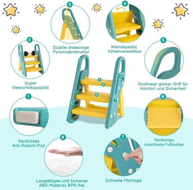 Дитячий трибуз/табурет Onasti, 2-3 сходинки, регульована висота, складаний, багатофункціональний (зелений)