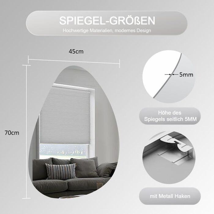 Дзеркало для ванної кімнати Spiegel Schwarz 40x60 см з металевим каркасом, прямокутне, для ванної, вітальні, спальні, гостьового туалету