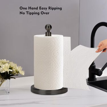 Тримач для паперових рушників на стільницю з обважненою основою для одноручного використання, нековзний, нержавіюча сталь, чорний