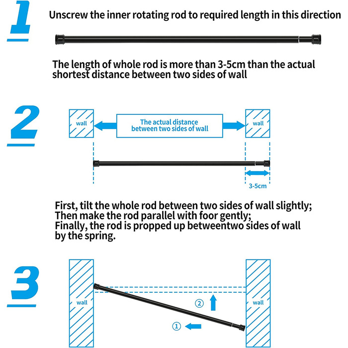 Штанга для душу без свердління, телескопічна, висувна, 85-270 см, діаметр 32 мм, для ванної/спальні, біла