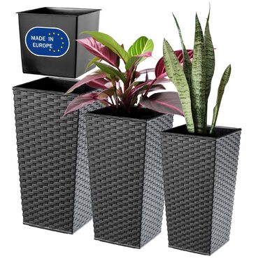 Набір квіткових горщиків KADAX 3 шт. з внутрішнім горщиком, 36/46,5/57,5 см, графітовий ротанг, для дому та саду