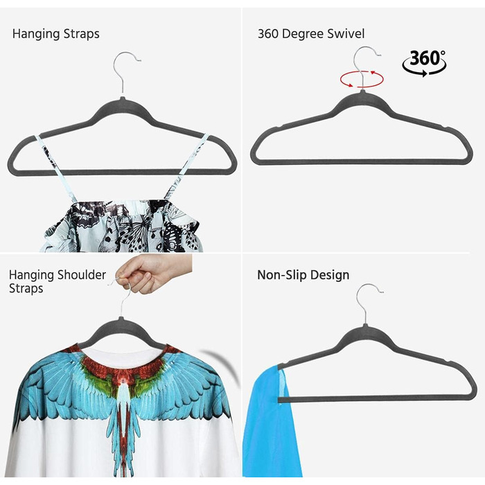 Плечики для одягу Yaheetech, 100 шт. - плечики для костюмів, ручки на 360°, неслизька поверхня, сірі