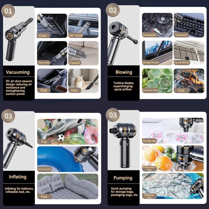 Ручний бездротовий пилосос 25000 Па з HEPA-фільтром, потужний акумуляторний пилосос для автомобіля та дому, чорний