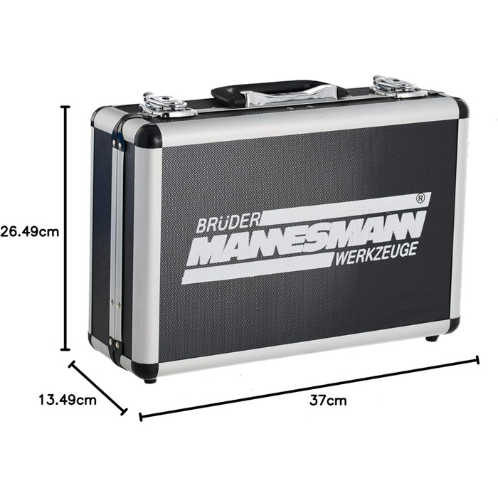 Набір інструментів Brüder Mannesmann 90 предметів в алюмінієвому кейсі M29067: плоскогубці, викрутки, тріскачка, тестер напруги