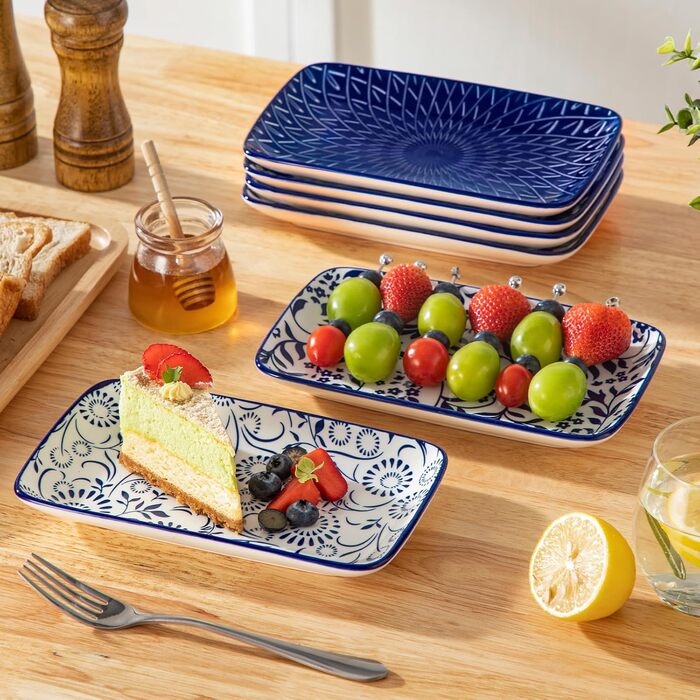 Набір тарілок Vancasso Selene 6 шт, прямокутні порцелянові тарілки для закусок, суші, десертів, фруктів, овочів 22x13 см