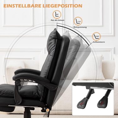 Офісний крісло TUKAILAI: ергономічне, з регулюванням висоти, підлокітники, підставка для ніг, чорне