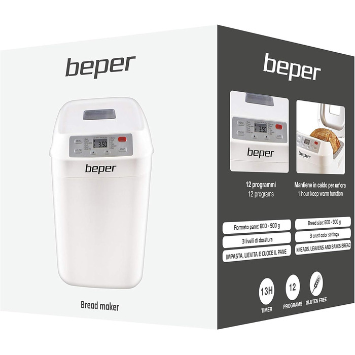 Хлібопекарська машина BEPER з антипригарним контейнером з ABS пластику, біла