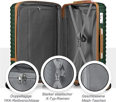 Набір валіз Joyway 6-ти частинний, з жорстким корпусом, beauty case, косметична сумка, 4 колеса, TSA-замок, для подорожей, коричневий/зелений