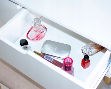 Косметичний столик з LED-дзеркалом, пуфом та 4 шухлядами, скандинавський стиль, білий