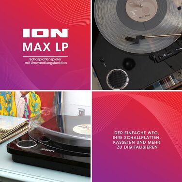 Програвач вінілу ION Audio Max LP з Bluetooth, вбудованими динаміками та USB, чорний