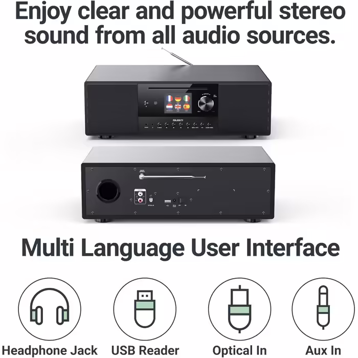 Інтернет-радіо з CD-програвачем, Bluetooth, DAB+, FM, 120 Вт 2.1 стерео, Wi-Fi, Spotify, подкасти, з дисплеєм Majority Quadriga