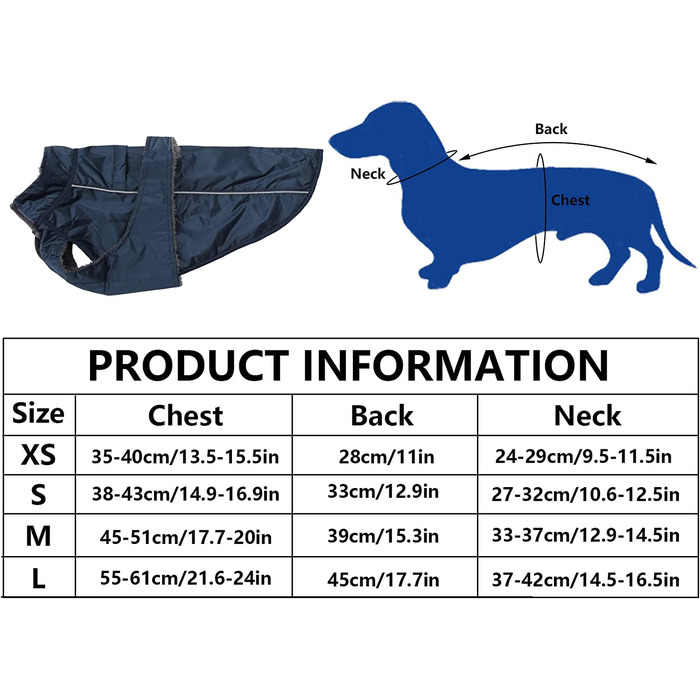 Водонепроникний дощовик для маленьких/середніх собак, флісова підкладка, світловідбиваючий, регульований (XS, Синій)