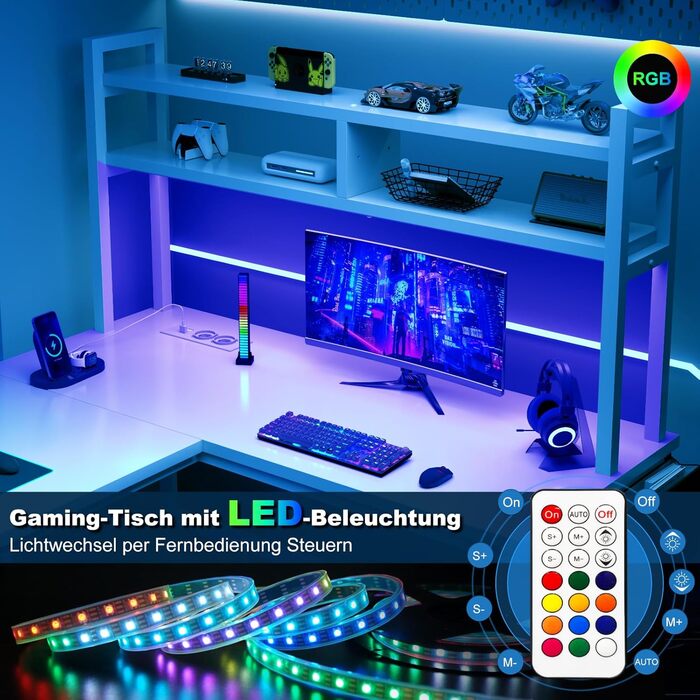 Ігровий стіл Devoko з LED-підсвічуванням 160x120 см, білий - комп'ютерний стіл з USB та розетками для геймерів та офісу