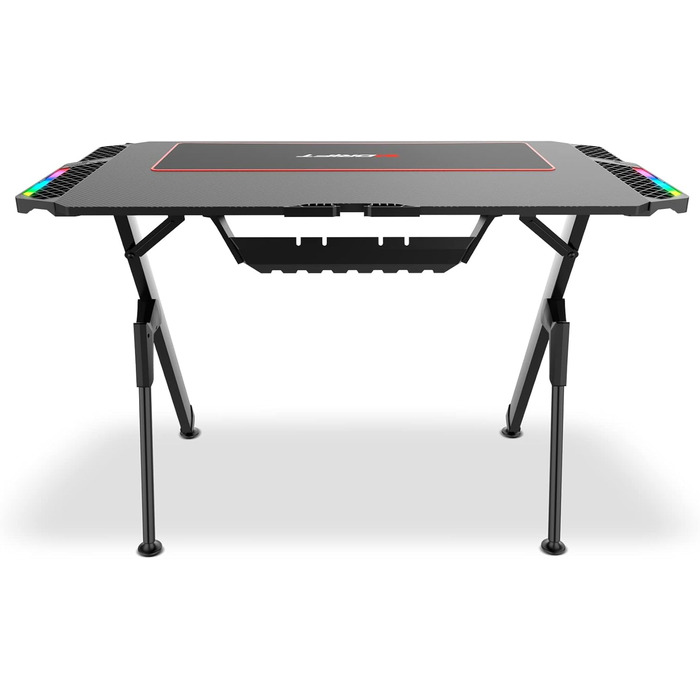 Ігровий стіл DRIFT GAMING з карбоновою поверхнею, RGB підсвічуванням, підстаканниками та тримачем для навушників, чорний (DRDZ150RGB)