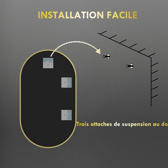 Дзеркало настінне овальне HOMCOM 40x70 см з алюмінієвим каркасом, для ванної, вітальні, спальні
