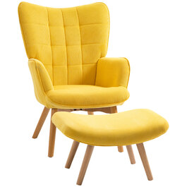 Крісло для відпочинку HOMCOM Recliner Крісло-крило з табуретом жовтого кольору, крісло з дерев'яними ніжками, вельвет Look для зручного сидіння