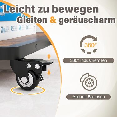 Стіл для принтера PUNCIA з 2 рівнями, мобільний, 60 x 50 см, дерево & метал