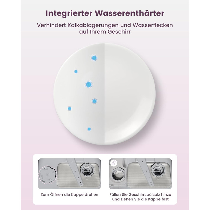 Посудомийна машина HAVA для столу з пом'якшувачем води та підвищеною енергоефективністю, 8 програм миття, блокування від дітей та відкладений старт, не потребує встановлення - ніжний лавандовий колір, TDJR09