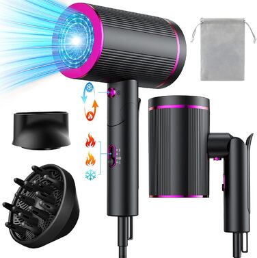 Фен JANOLTY для подорожей: компактний, іонний, з дифузором та насадкою | 2400W, 3 швидкості, тихий мотор | У комплекті сумка