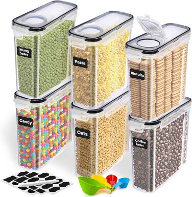 Набір контейнерів для зберігання 2.5л, BPA-free, для крупи, борошна, з етикетками та ручкою, 4 мірні ложки