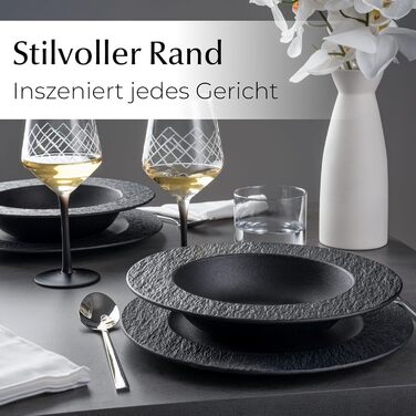 MIAMIO Набір посуду Oasis (20 предметів) - Сучасний чорний керамічний посуд для 4 осіб (16 супових тарілок)