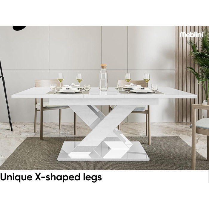 Обідній стіл MebleIni Bronx розсувний, 140-180x80x75 см, білий глянцевий