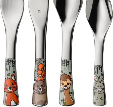 Набір дитячого столового прибору WMF Waldfreunde, нержавіюча сталь, 4 шт., для дітей від 3 років, Cromargan, придатний для миття в посудомийній машині