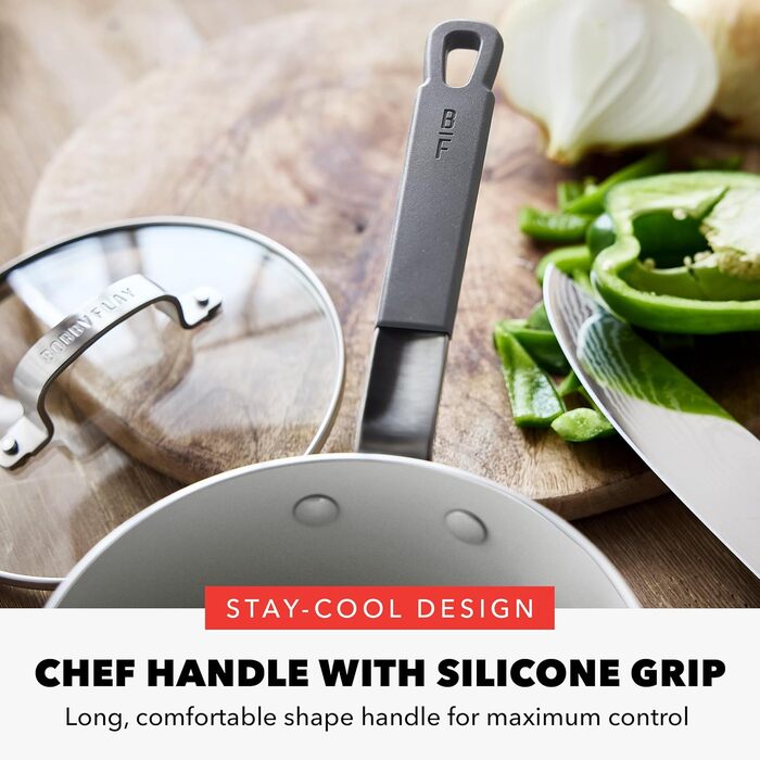 Набір посуду GreenPan x Bobby Flay 13 предметів: професійний алюміній, керамічне антипригарне покриття без PFAS/PFOA, індукційний, силіконовий ручка, безпечний для миття в посудомийній машині (каструля 2.53 л з кришкою, сірий (Графіт//Nature's Deligh