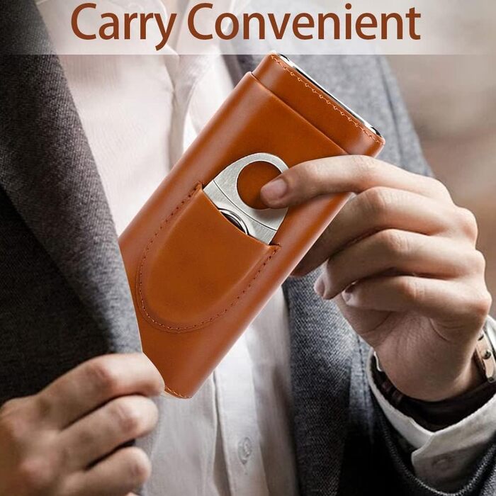 Вишуканий шкіряний тютюнотримач для 3 сигар з нержавіючою сталею та різаком, для подорожей